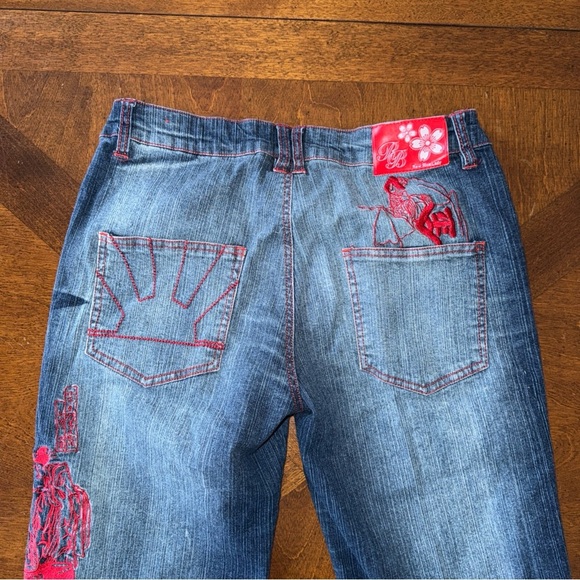 Raw Blue Lady Womens Juniors Red Embroidered Geisha Blue Denim Jeans 13 14 - Picture 8 of 15